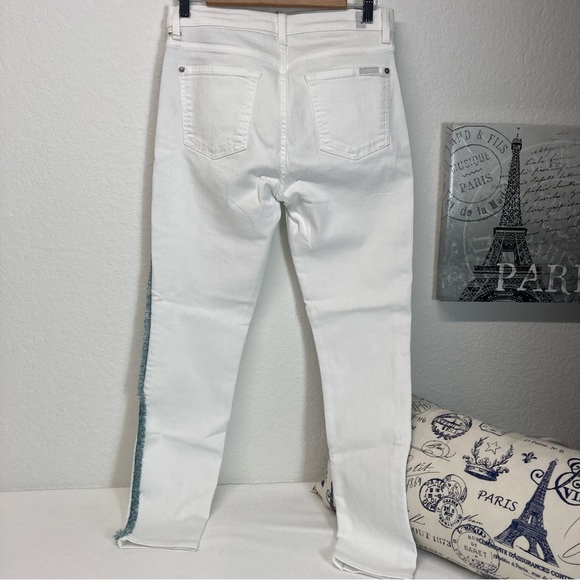 7 For All Mankind | High Waist Ankle Skinny Fringe Jeans, White Sz 28 - Picture 2 of 16